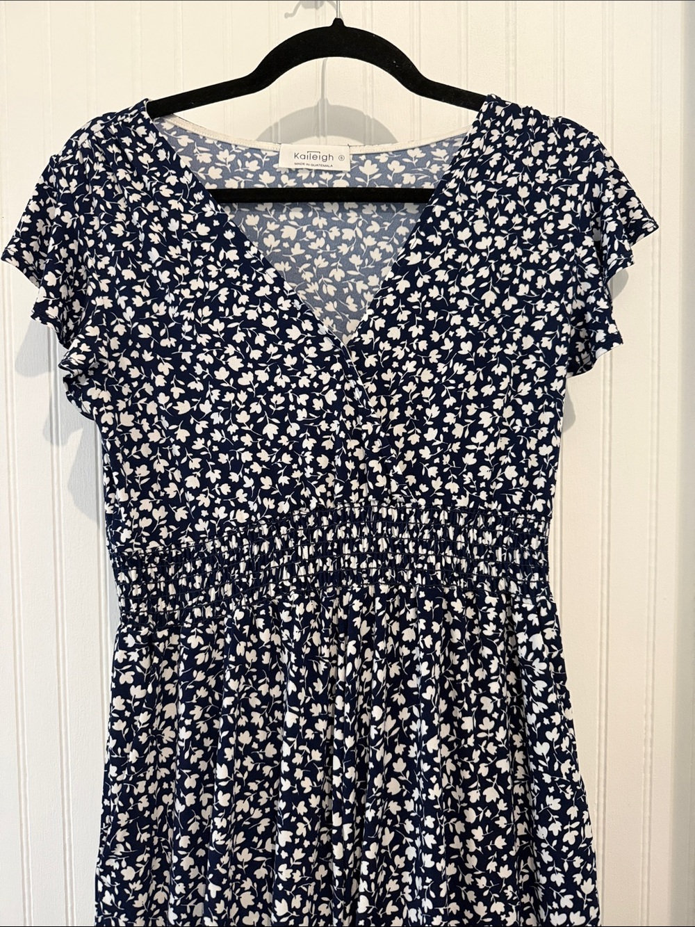 Kaileigh Navy & White Floral V-Neck Smocked Jumpsuit